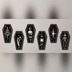 NWT Set of 6 Black Coffin Wooden Wall Art